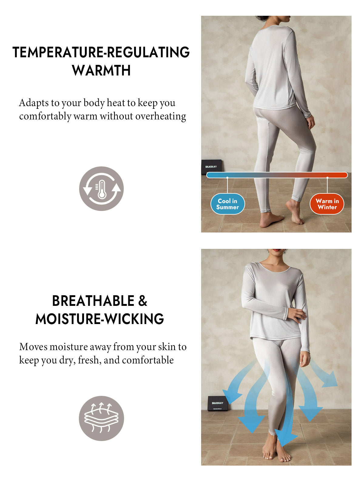 [Silver] SilkSilky  Silk Long Sleeve Round Neck Long Johns 005