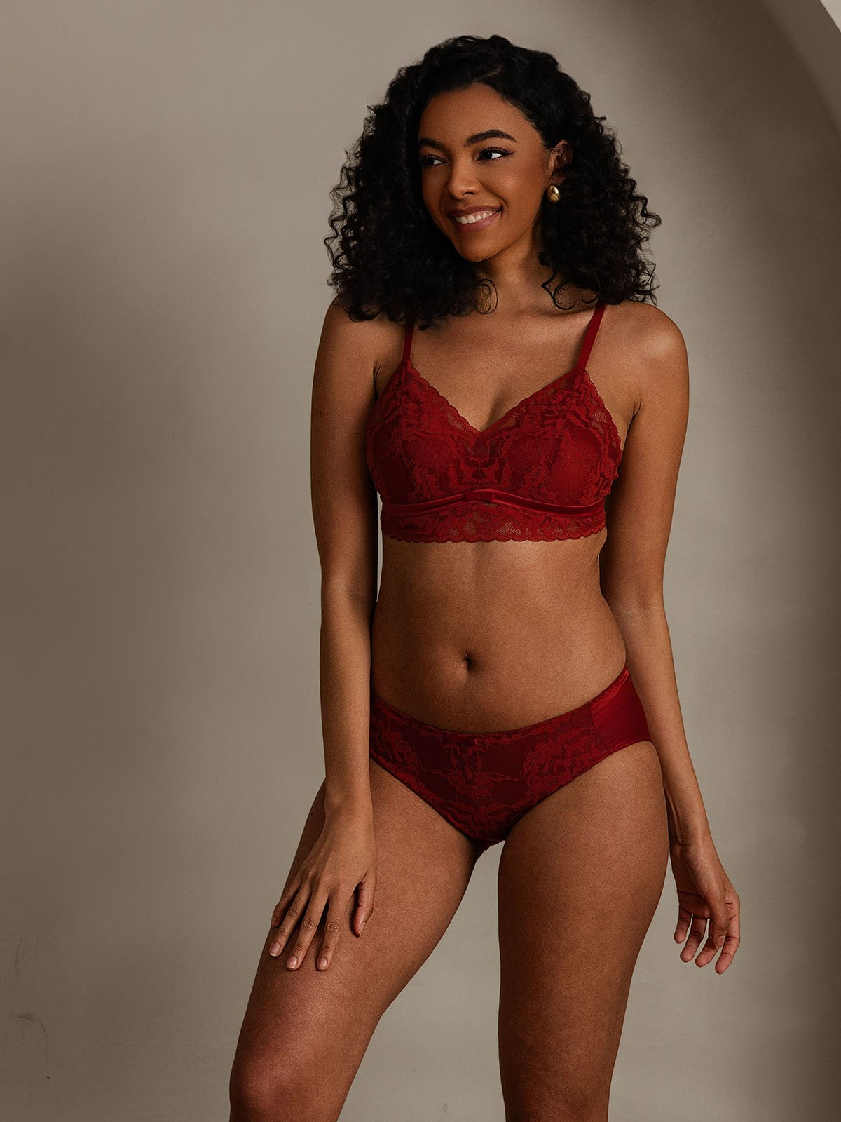 SilkSilky Silk Blend Bra&Panty Set DarkRed 001