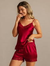 [Wine] SilkSilky Spaghetti Strap V Neck Camisole Set 003