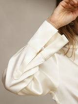 [Ivory] SilkSilky  19Momme Silk Keyhole Neck Women's Shirt 007