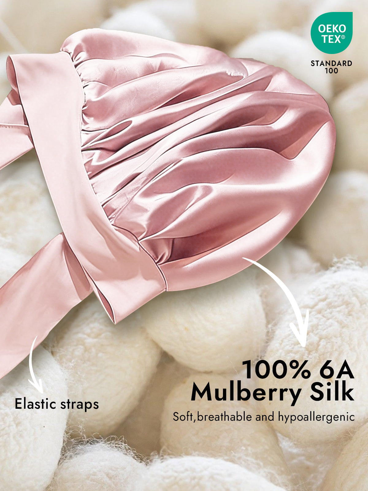 [Light Pink] SilkSilky  Pure Silk Sleep Cap 002