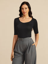 [Black] SilkSilky  Half Sleeve Women's T-Shirt 005