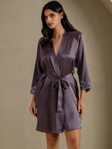 [Purple Gray] SilkSilky  3/4 Sleeve Women's Robe 003