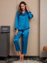 [Teal] SilkSilky  Long Sleeve Notch Collar Women's Pajamas 003