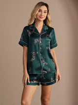[Emerald Zebra] SilkSilky Short Sleeve Lapel Collar Women's Pajamas 001