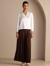 [White] SilkSilky Long Sleeve Wrap Women's Blouse 007