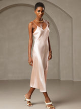 [Pink] SilkSilky  Spaghetti Strap V Neck Dress 003
