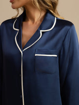 [Dark Blue] SilkSilky  Long Sleeve Notch Collar Women's Pajamas 004