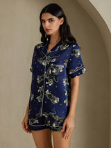 [Navy Lion] SilkSilky Short Sleeve Notch Collar Women's Pajamas 003