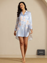 [Light Blue] SilkSilky  19Momme Long Sleeve Notch Collar Nightshirt 007