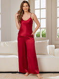 SilkSilky US Pure Silk Sleeveless V Neck Camisole Set Wine 001