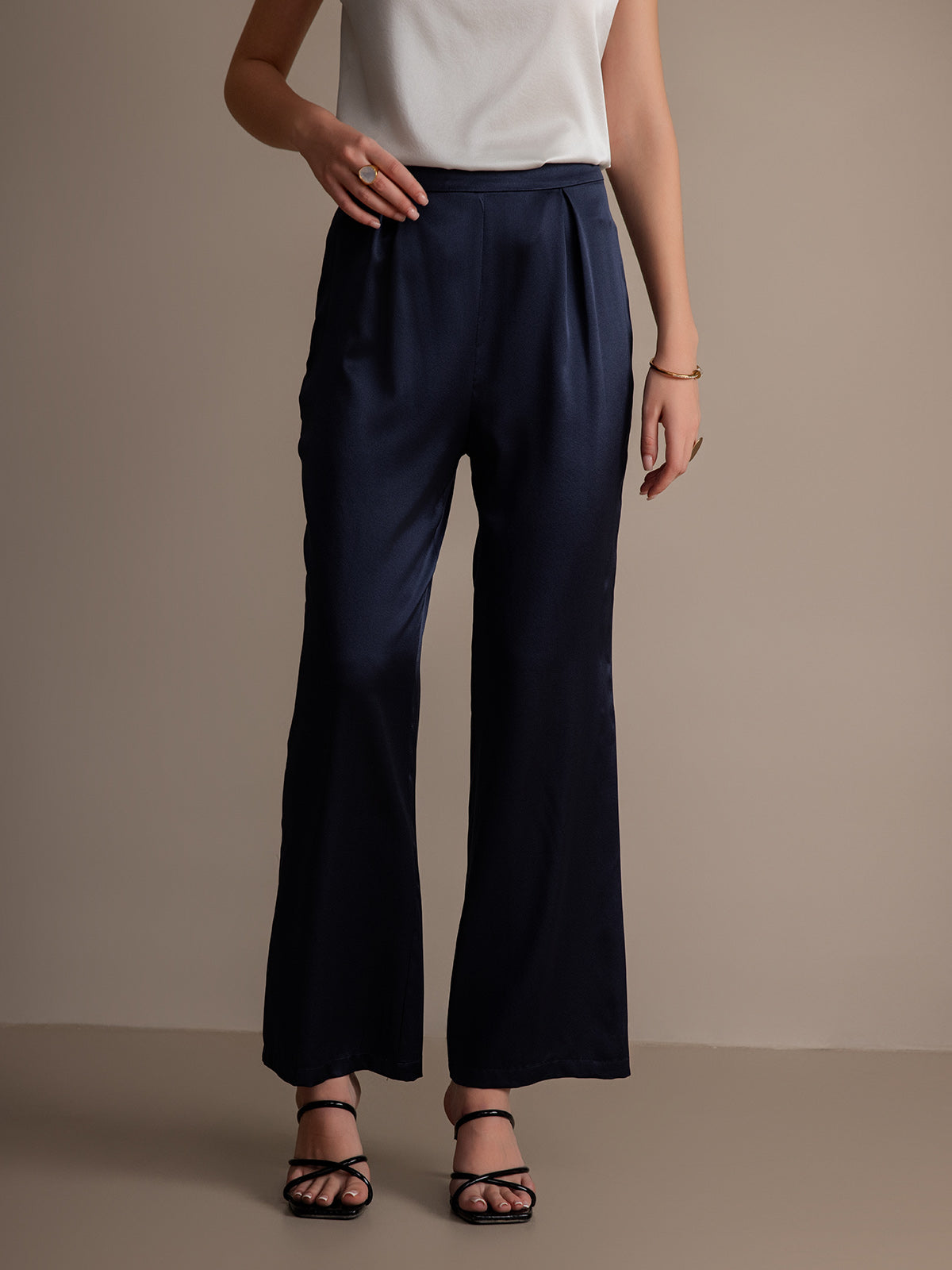 SilkSilky US 19Momme Silk Blend Womens Pants DarkBlue 003