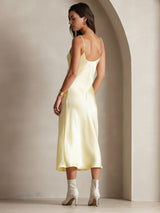 [Light Yellow] SilkSilky  Spaghetti Strap V Neck Nightgown 002