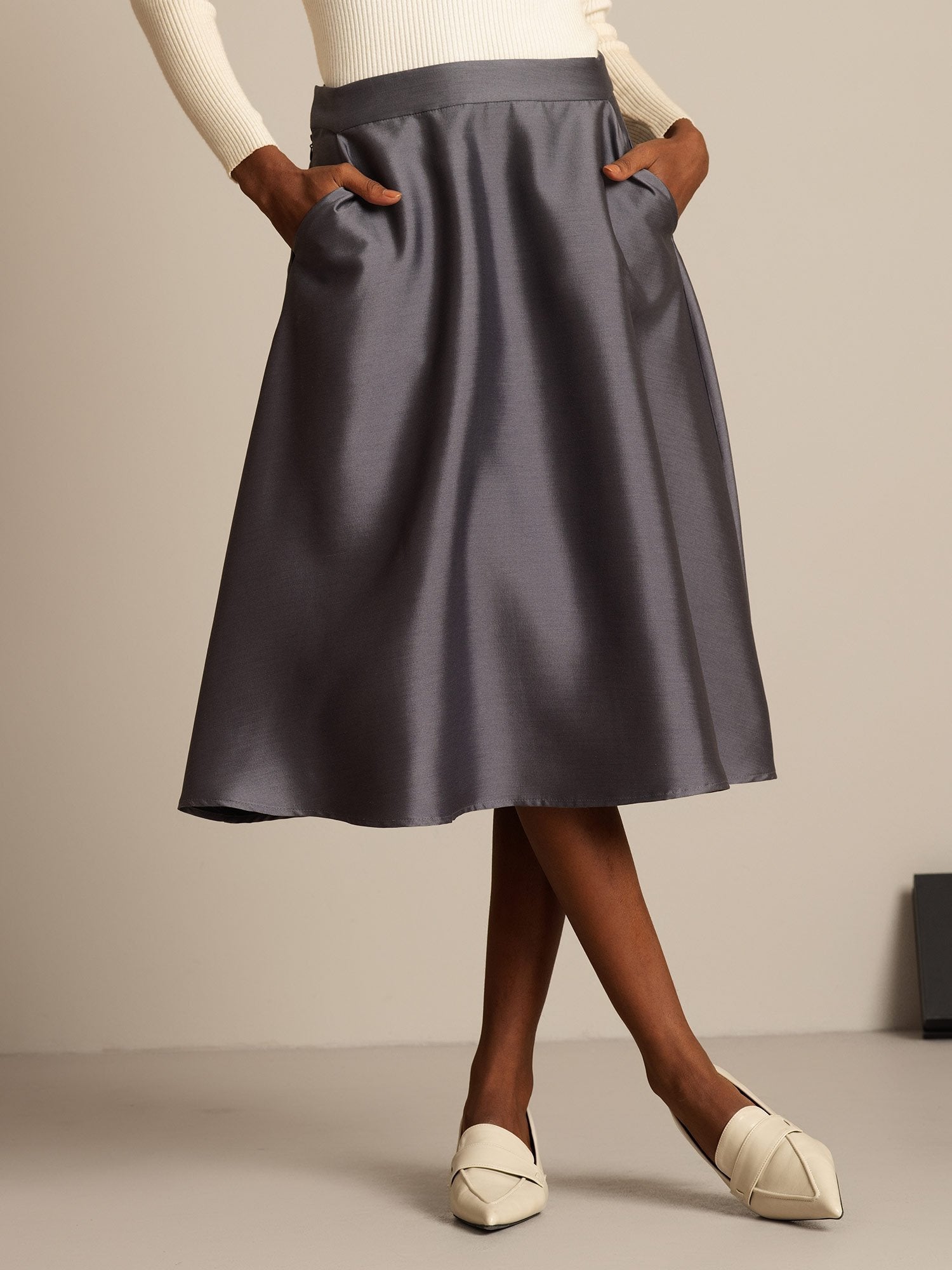 [Gray] SilkSilky  32Momme Silk Skirt 001,