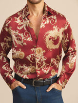[Wine Dragon] SilkSilky Long Sleeve Lapel Collar Men's Shirt 004