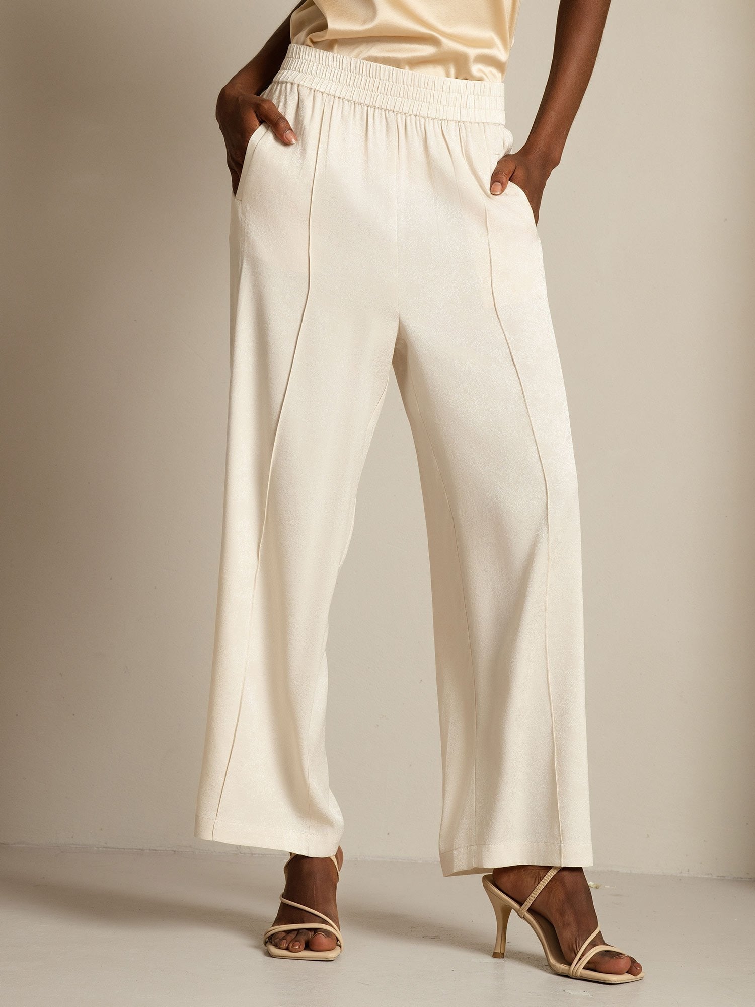 [Beige] SilkSilky  22Momme Silk Womens Pants 003,