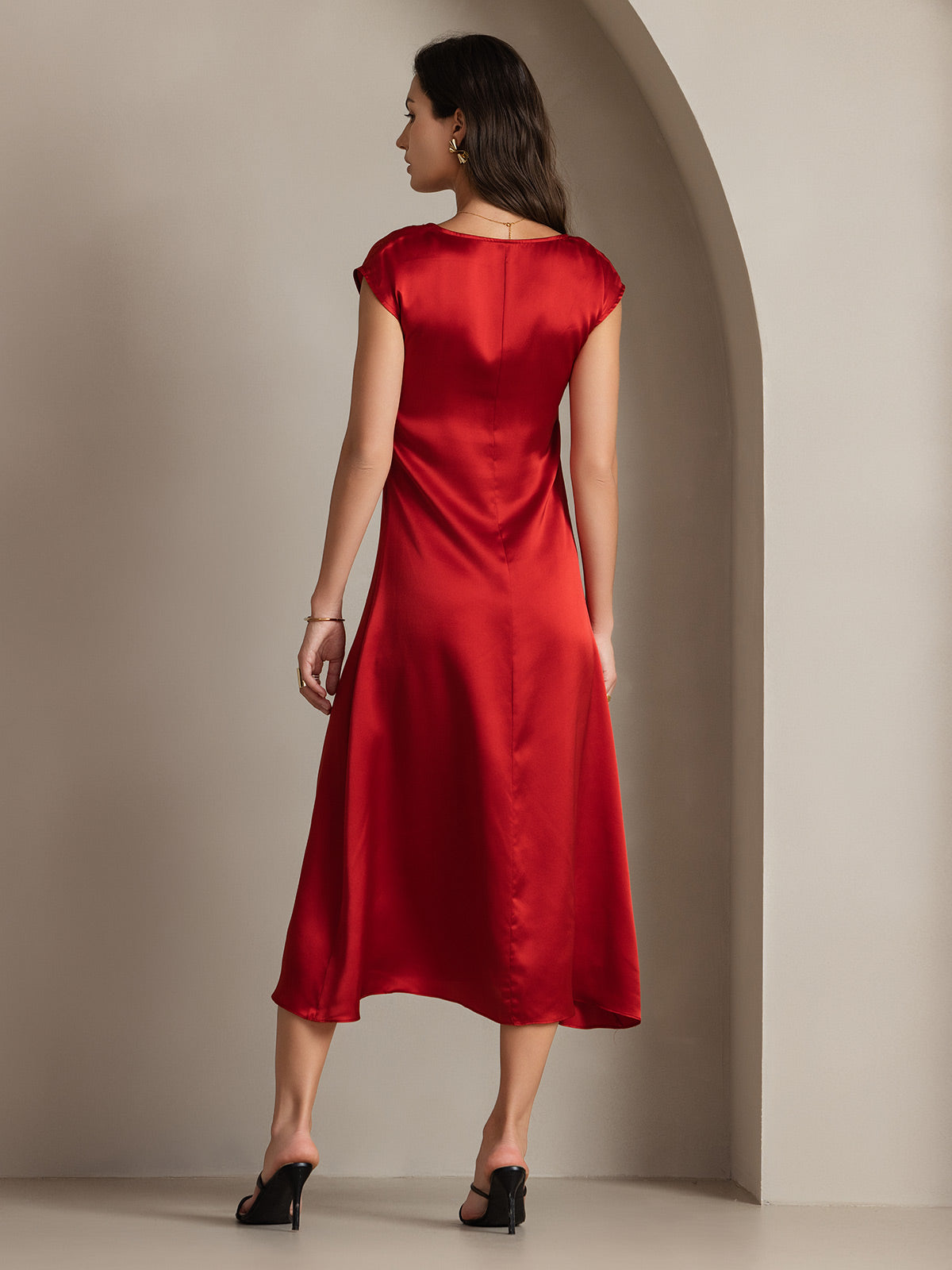SilkSilky  19Momme Silk Sleeveless Round Neck Dress Wine 002