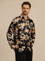 [Black Dragon] SilkSilky Long Sleeve Lapel Collar Men's Shirt 003