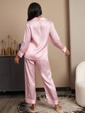 SilkSilky US 19Momme Pure Silk Long Sleeve Lapel Women's Pajamas Pink 002