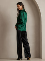 [Dark Green] SilkSilky  Long Sleeve Lapel Collar Women's Shirts 002