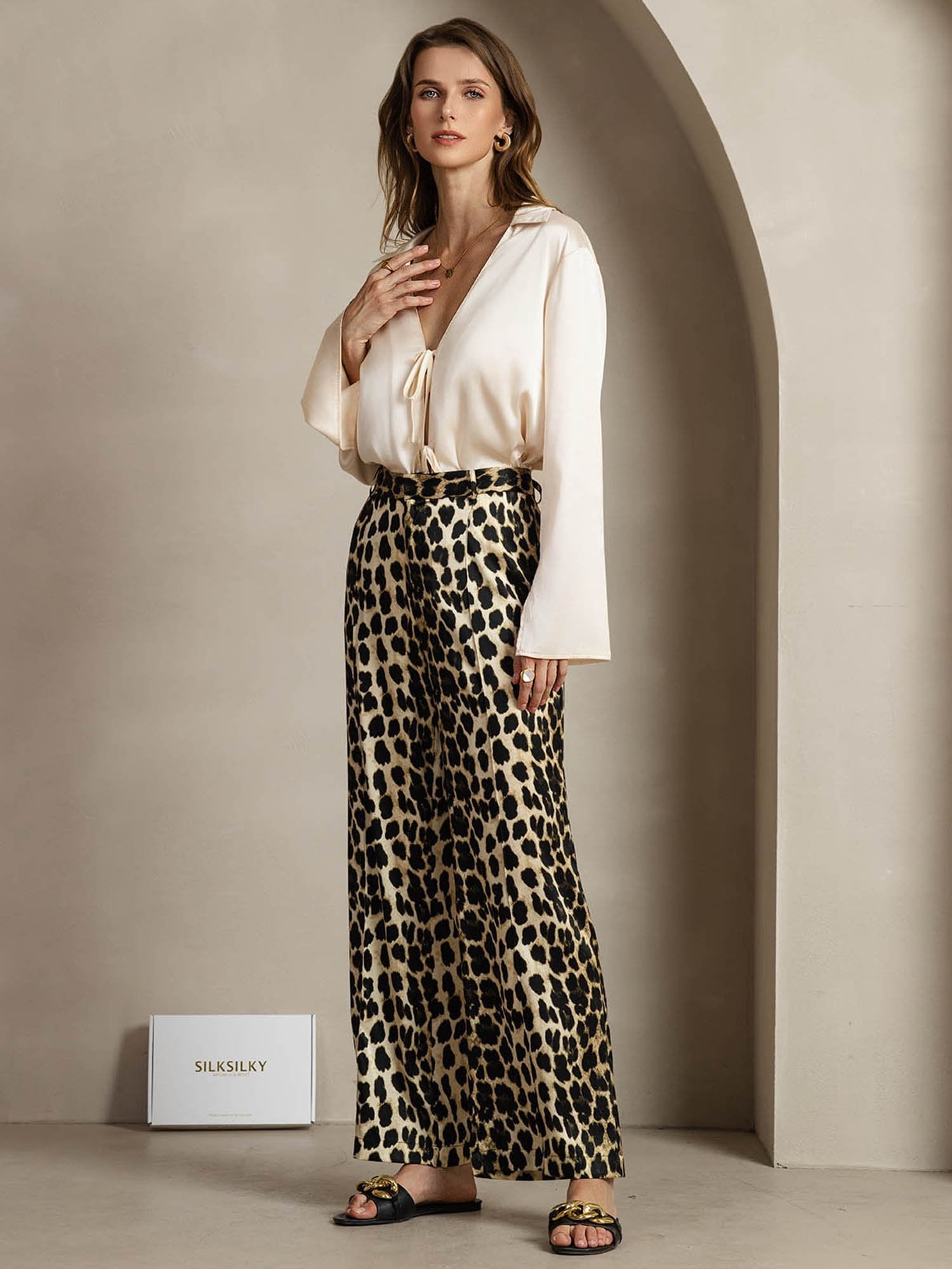 [Leopard] SilkSilky  19Momme Silk Womens Pants 007