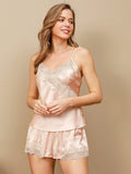 SilkSilky  Pure Silk Sleeveless V Neck Camisole Set LightPink 005