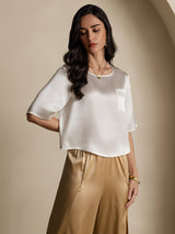 [White] SilkSilky  Pure Silk Half Sleeve Scoop Neck Women's T-Shirt 006