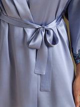 [Steel Blue] SilkSilky  3/4 Sleeve V Neck Nightgown&Robe Set 004