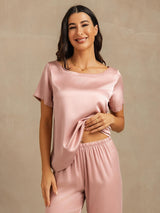 [Peach Skin] SilkSilky  Short Sleeve Round Neck Women's Pajamas 003