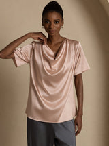 [Tuscany] SilkSilky  Short Sleeve Cowl Neck Women's Blouse 004