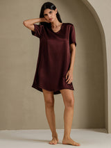 [Brown] SilkSilky  Half Sleeve V Neck Nightgown 006