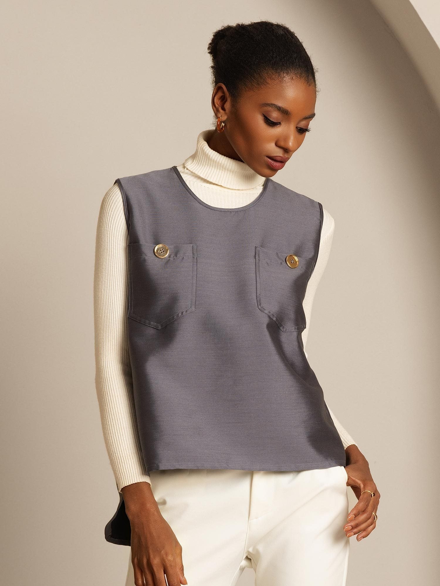 [Gray] SilkSilky  32Momme Silk Womens Vest 006,