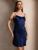 [Dark Blue] SilkSilky  Spaghetti Strap Cowl Neck Dress 006