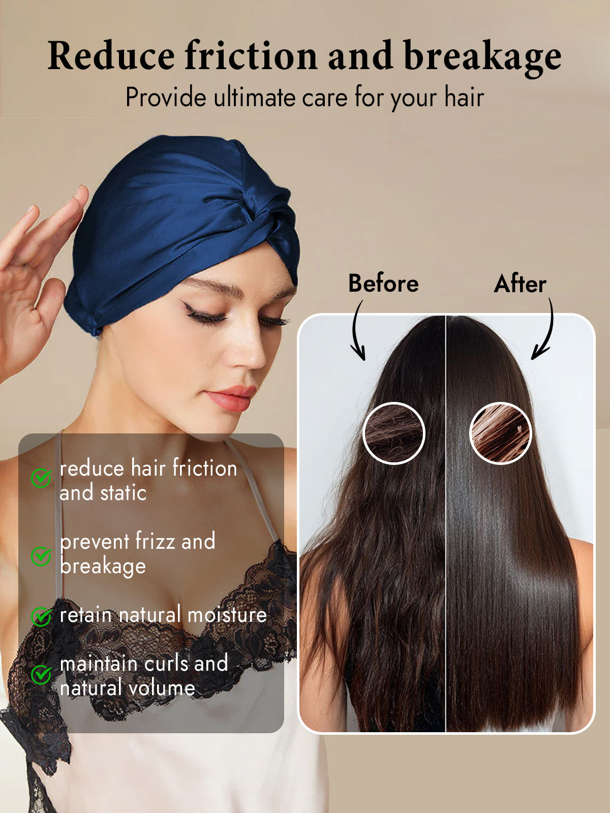 [Dark Blue] SilkSilky  Pure Silk Sleep Cap 005