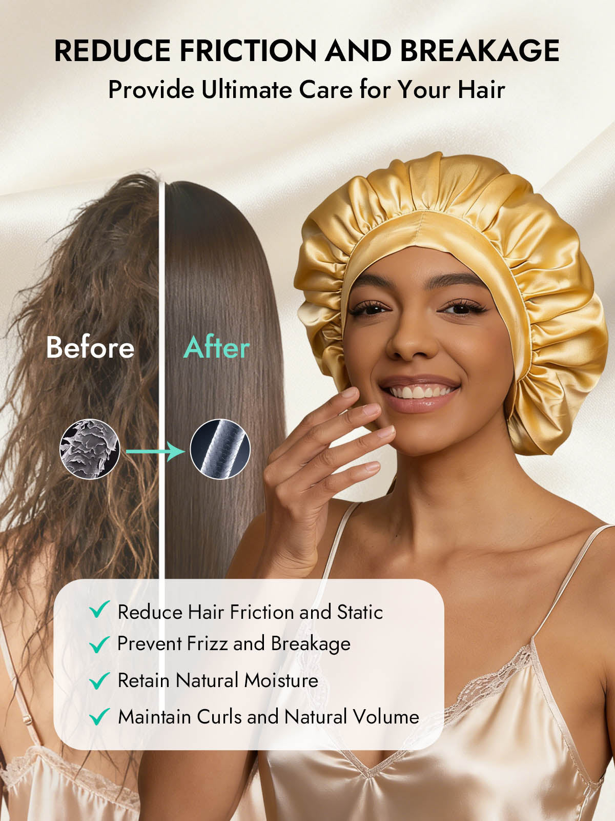 [Champagne] SilkSilky  Pure Silk Sleep Cap 003