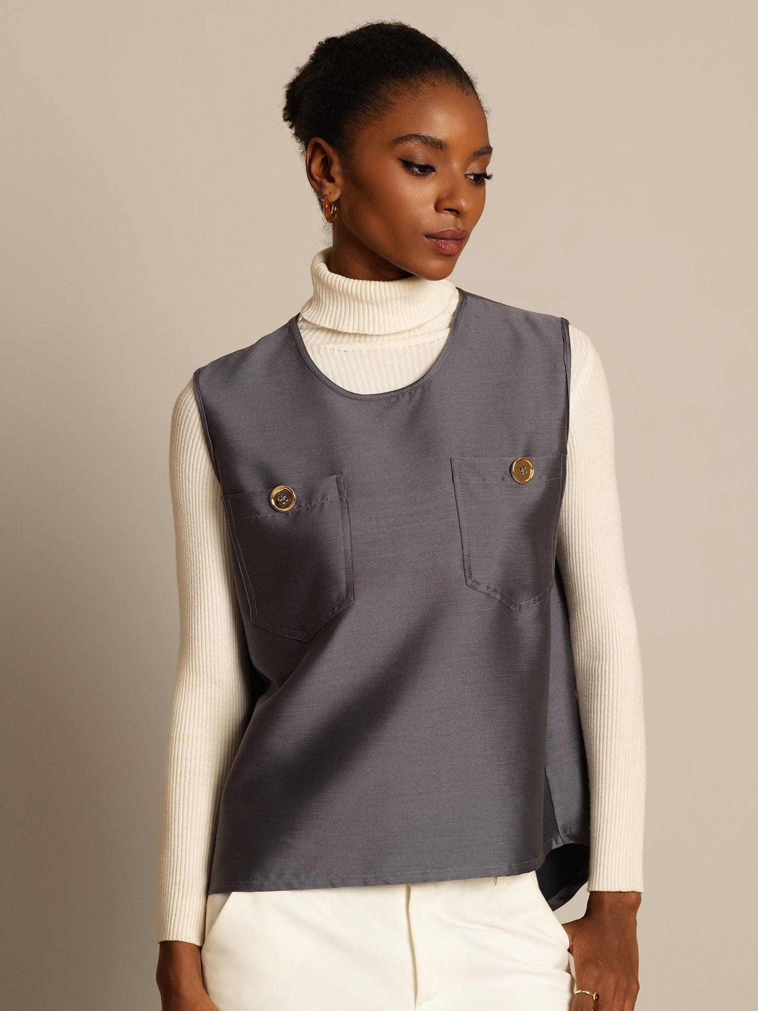 [Gray] SilkSilky  32Momme Silk Womens Vest 004,