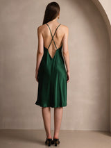 [Dark Green] SilkSilky  Spaghetti Strap Scoop Neck Dress 002