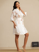 [White] SilkSilky  19Momme 3/4 Sleeve Women's Robe 007