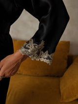 [Black] SilkSilky  3/4 Sleeve Women's Robe 003