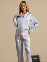 [Light Blue] SilkSilky  Long Sleeve Lapel Collar Women's Pajamas 006