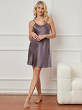 SilkSilky US Pure Silk Sleeveless V Neck Nightgown PurpleGray 004