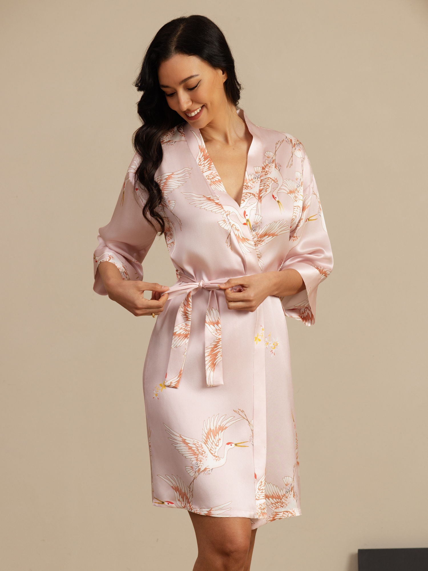 [Pink] SilkSilky  19Momme 3/4 Sleeve Women's Robe 003