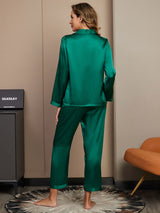 [Green] SilkSilky  Long Sleeve Notch Collar Women's Pajamas 002