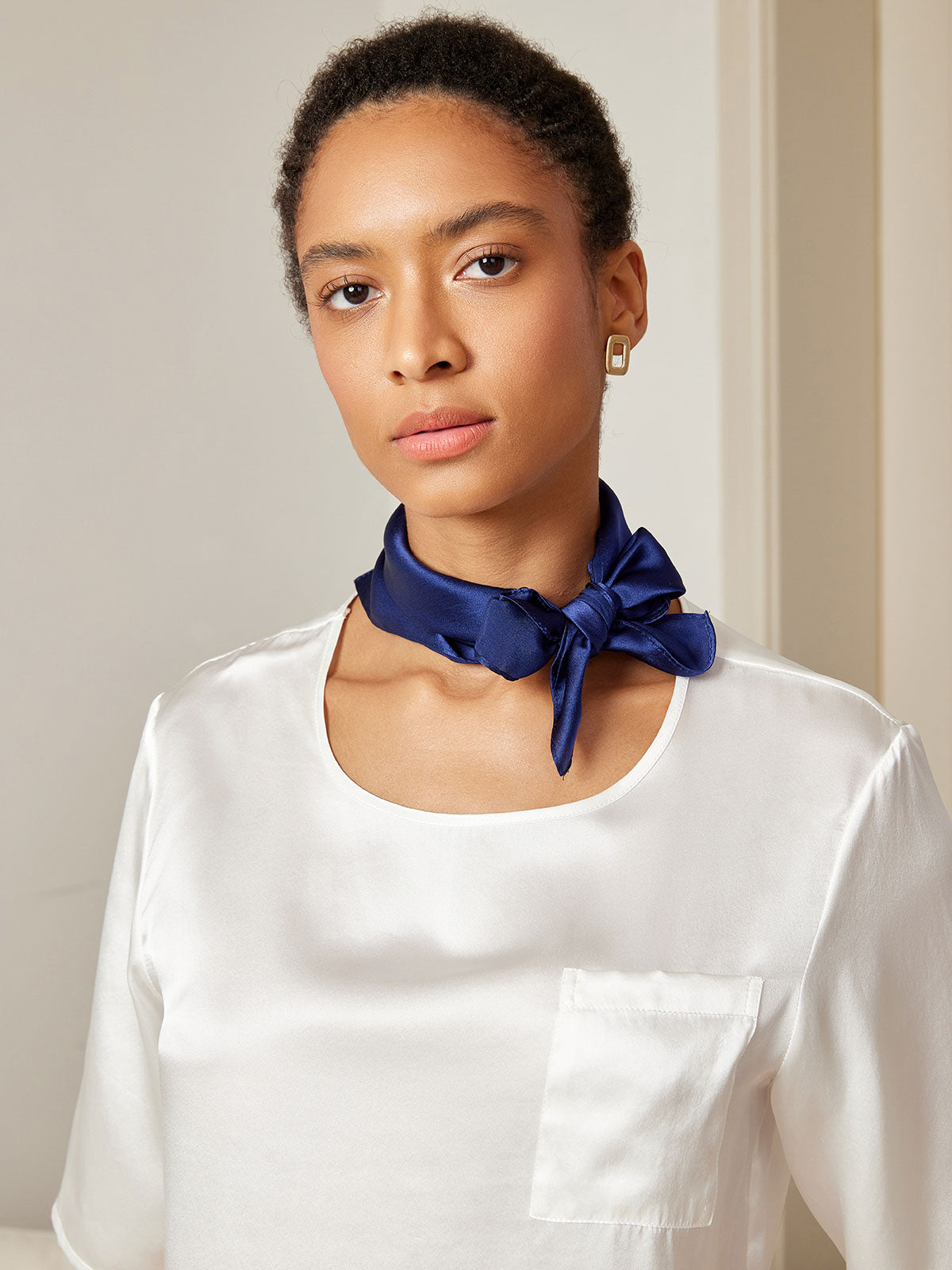 [Dark Blue] SilkSilky  Pure Silk Scarf 002