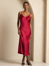 [Wine] SilkSilky Spaghetti Strap V Neck Dress 001