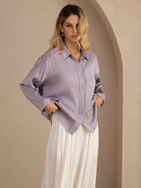 [Purple] SilkSilky Long Sleeve Lapel Collar Blouse 001