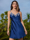 SilkSilky US Pure Silk Sleeveless V Neck Nightgown Blue 003