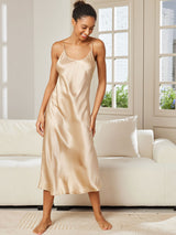 [Champagne] SilkSilky  Spaghetti Strap V Neck Nightgown 003