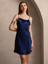 [Dark Blue] SilkSilky  Spaghetti Strap Cowl Neck Dress 005