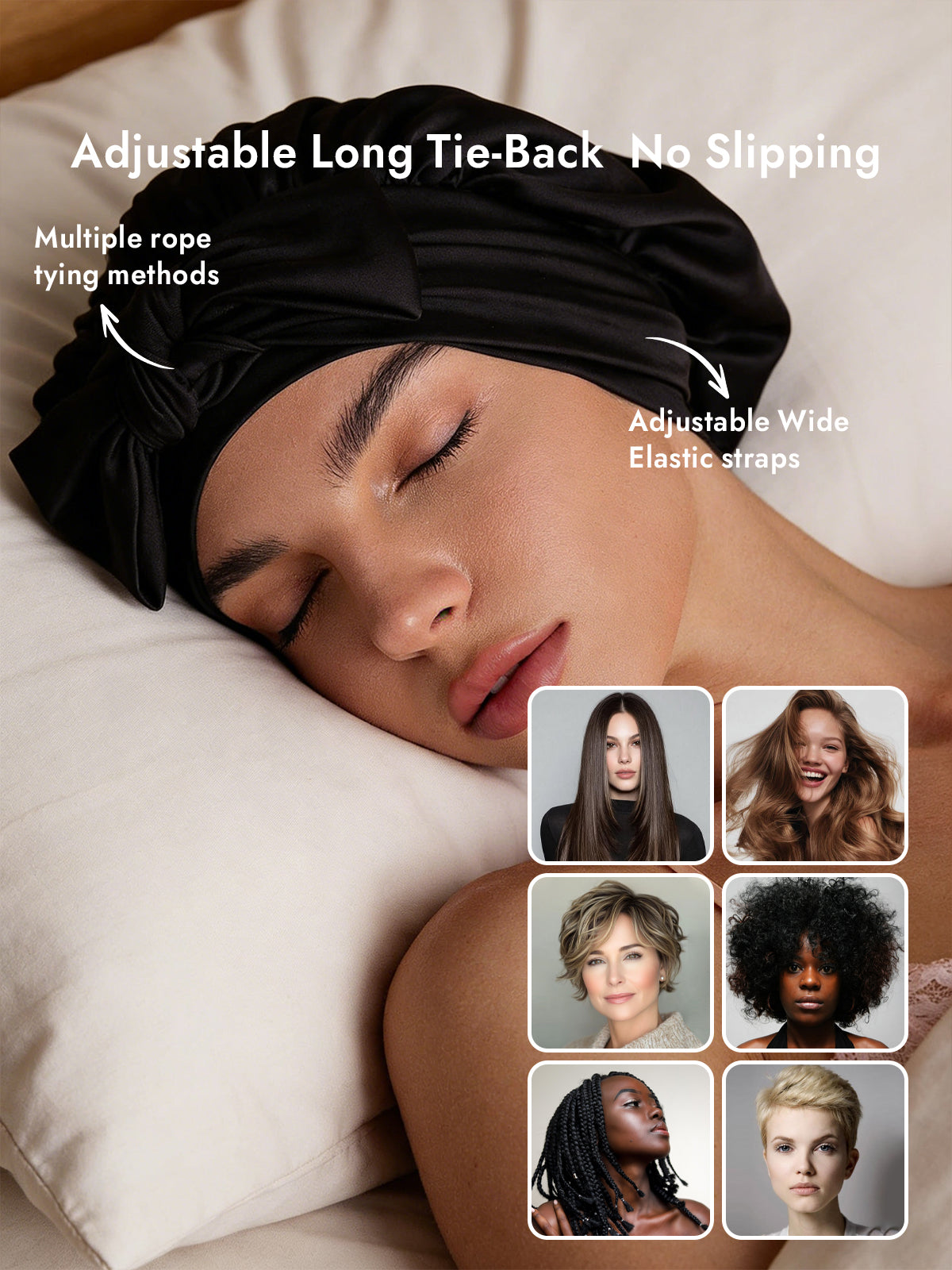 [Black] SilkSilky  Pure Silk Sleep Cap 004